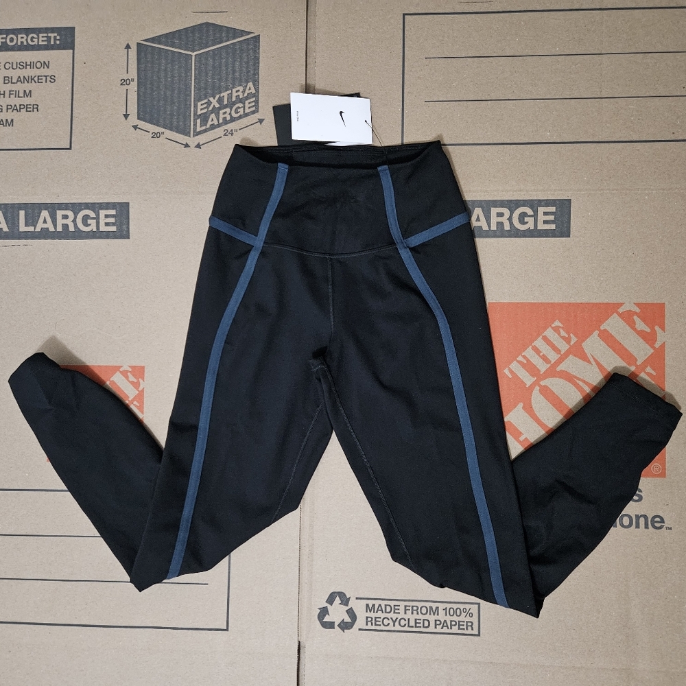 Nike Black Leggings with Dark Blue Contrast Seams